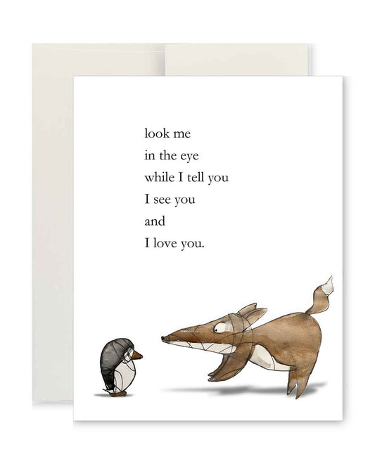 Greeting Card - Look Me in the Eye: Fox and Penguin